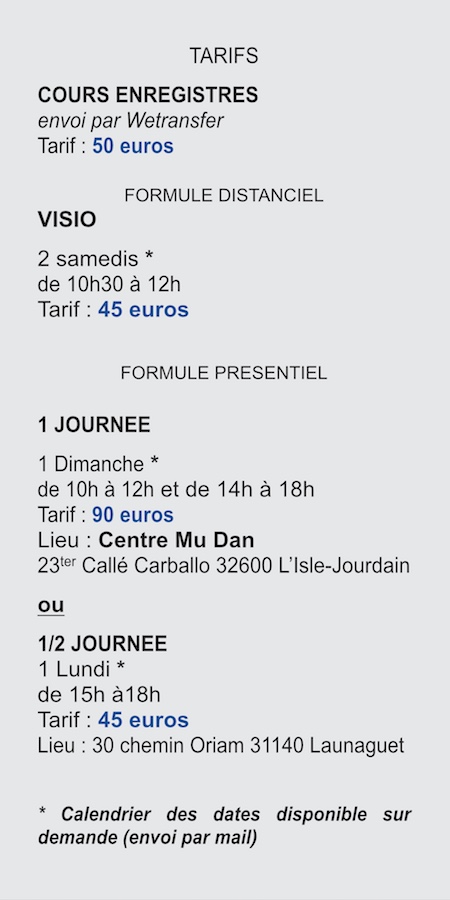 ASTROLOGIE HUMANISTE cours modalités pratiques calendrier cycles de cours formules ateliers tarifs cours enregistrés visio journée 1/2 journée